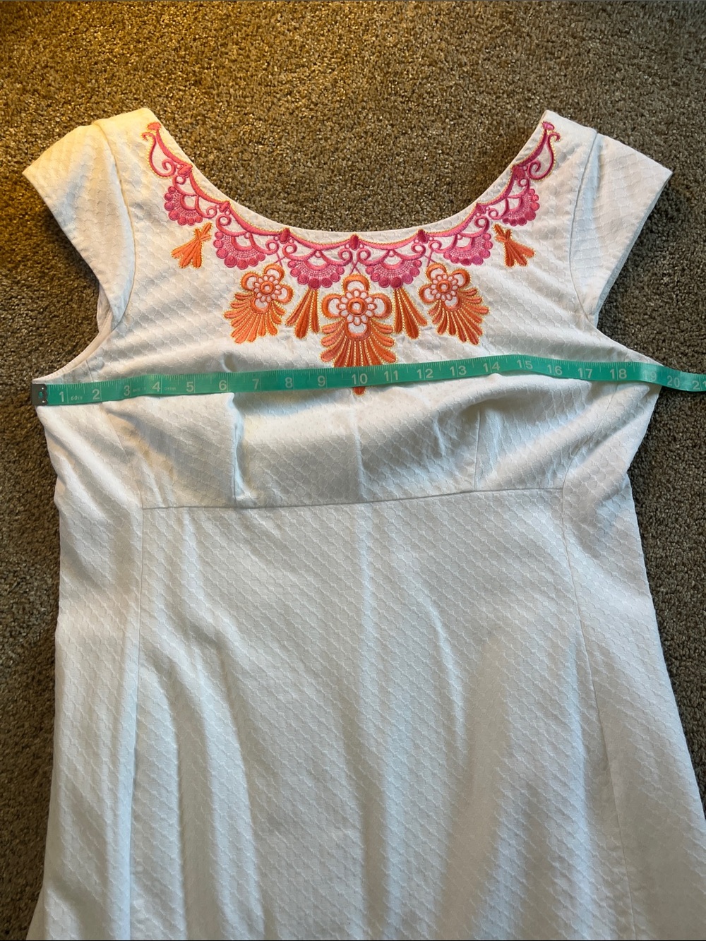 Lilly Pulitzer Textured Cream Pink Coral Yellow Embroidered “Allura” Dress sz12 - Picture 4 of 11